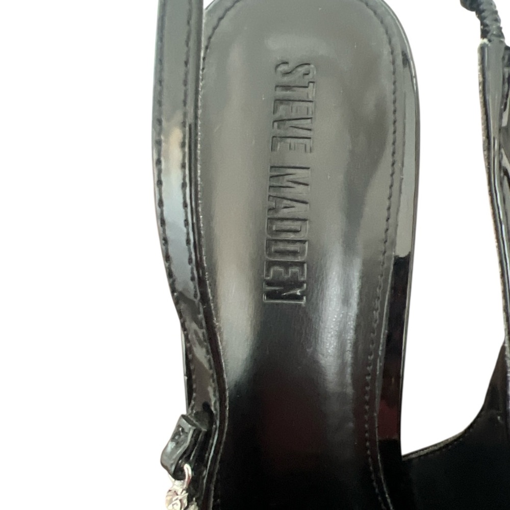 Steve Madden Black Patent Slingback Heels Rhinestone Fringe Pointed Toe Size 10 - Picture 5 of 6